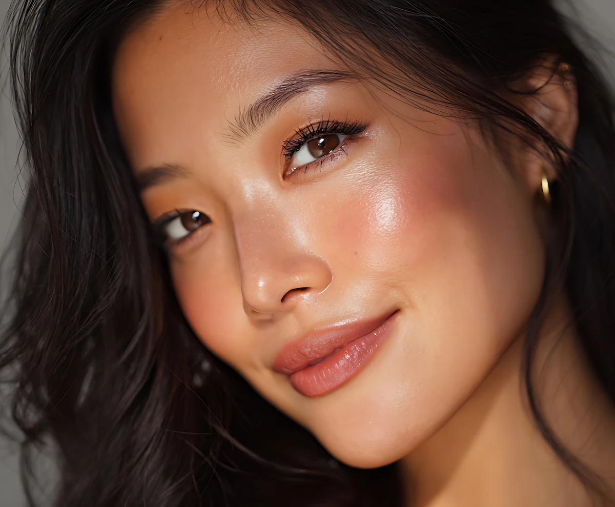 beautiful confident woman with flawless glowy smooth skin