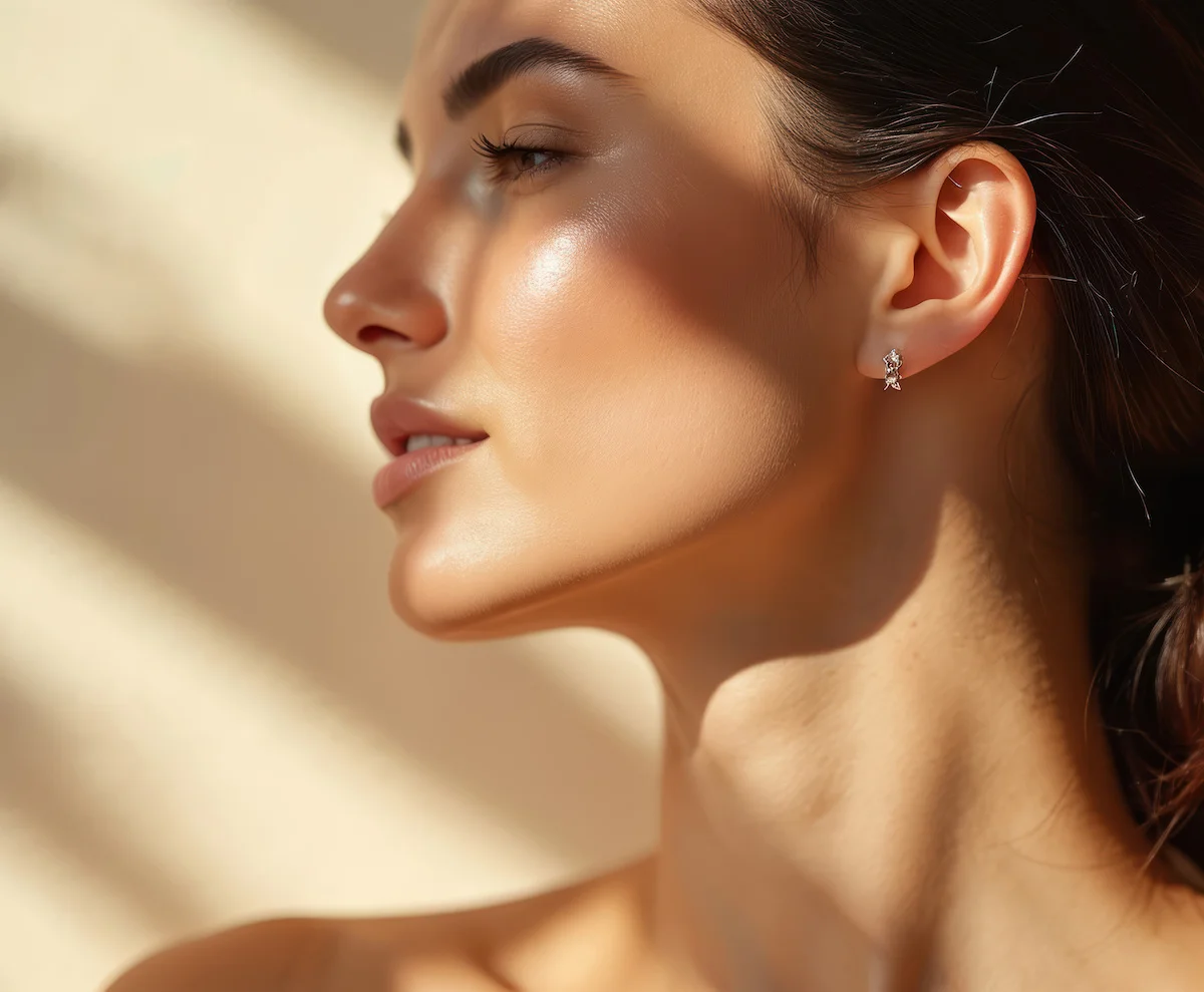 side profile of woman with snatched jawline